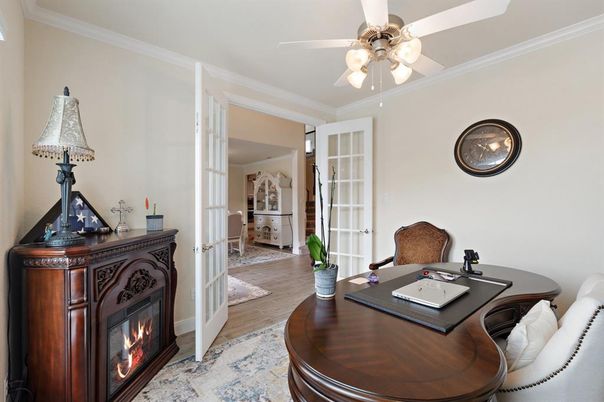 Fireplace, Home Office, Interior, Wood Texture Flooring