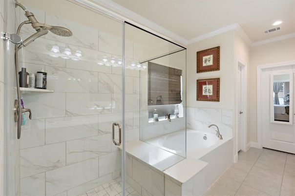 Bathroom, Glass Shower, Interior, Marble Walls, Recessed Lighting