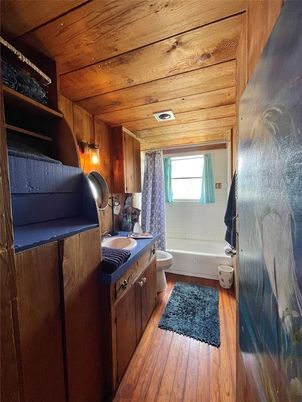 Bathroom, Interior, Wooden Ceilings, Wood Texture Flooring, Wooden Walls