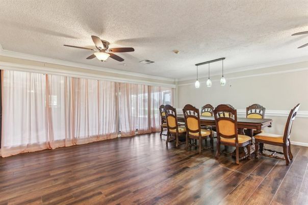 Dining room, Interior, Pendant Lights, Wood Texture Flooring