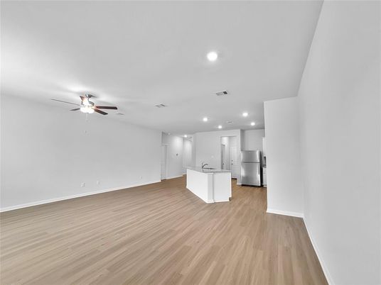 Empty room, Interior, Kitchen, Recessed Lighting, Wood Texture Flooring