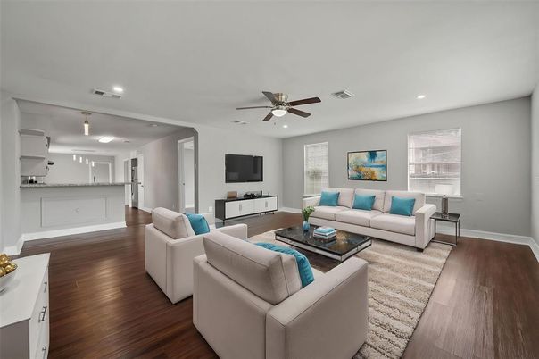 Interior, Living room, Recessed Lighting, Wood Texture Flooring