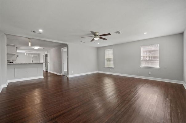 Empty room, Interior, Recessed Lighting, Wood Texture Flooring