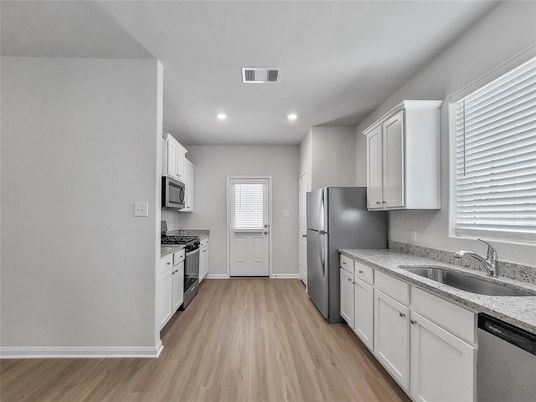 Interior, Kitchen, Recessed Lighting, Wood Texture Flooring