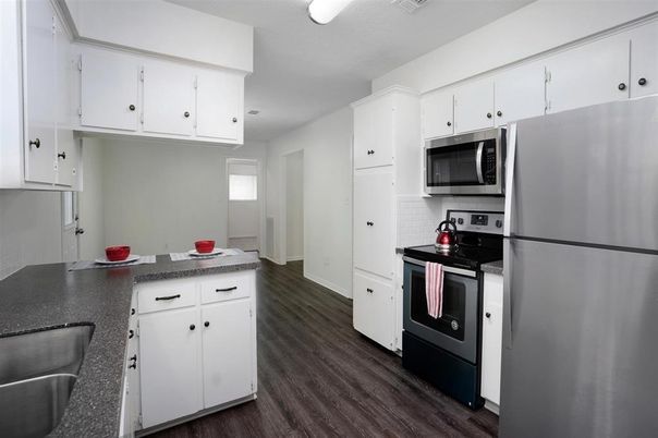 Interior, Kitchen, Stainless Steel Appliances, Wood Texture Flooring
