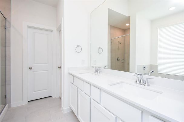 Bathroom, Dual Sink Vanities, Glass Shower, Interior, Recessed Lighting