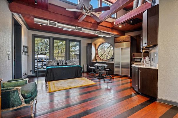 Interior, Kitchen, Living room, Stainless Steel Appliances, Wooden Beams, Wood Texture Flooring