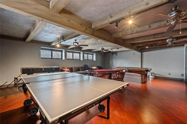 Billiard Table, Game Room, Interior, Wooden Beams, Wood Texture Flooring