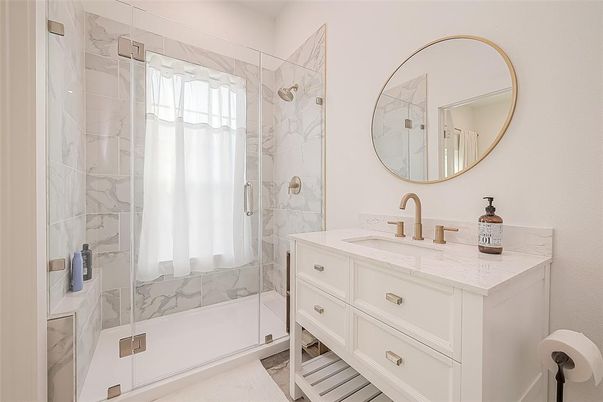 Bathroom, Glass Shower, Interior, Marble Walls