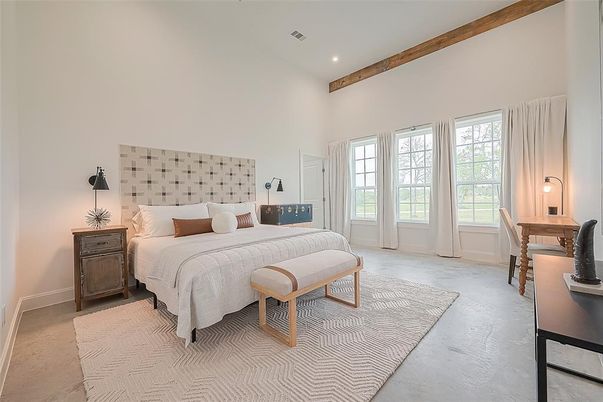 Bedroom, Interior, Recessed Lighting, Wooden Beams
