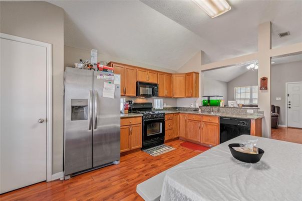 Interior, Kitchen, Stainless Steel Appliances, Wood Texture Flooring