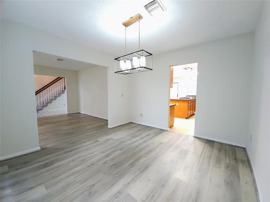 Empty room, Interior, Pendant Lights, Wood Texture Flooring