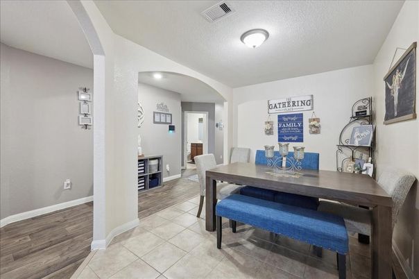 Dining room, Interior, Recessed Lighting, Wood Texture Flooring