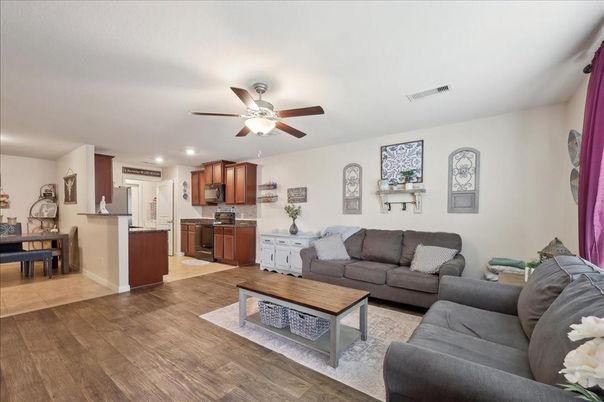 Interior, Kitchen, Living room, Recessed Lighting, Wood Texture Flooring