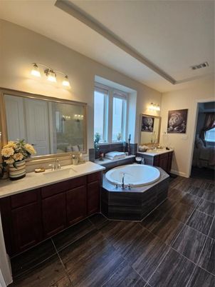 Bathroom, Dual Sink Vanities, Interior, Wood Texture Flooring