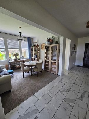 Dining room, Interior, Marble, Pendant Lights