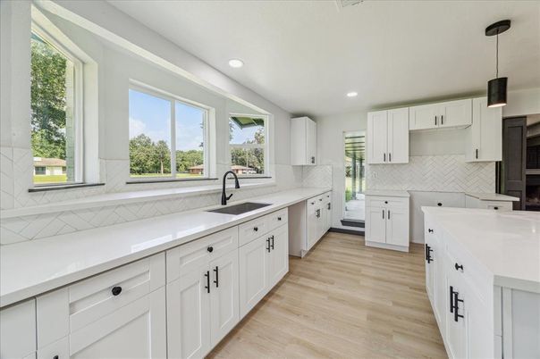Interior, Kitchen, Pendant Lights, Recessed Lighting, Wood Texture Flooring
