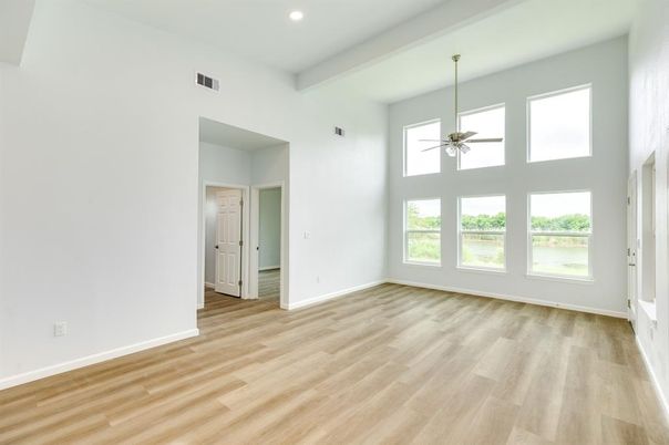 Empty room, Interior, Recessed Lighting, Wood Texture Flooring
