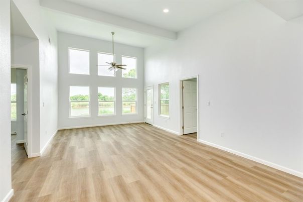 Empty room, Interior, Recessed Lighting, Wood Texture Flooring