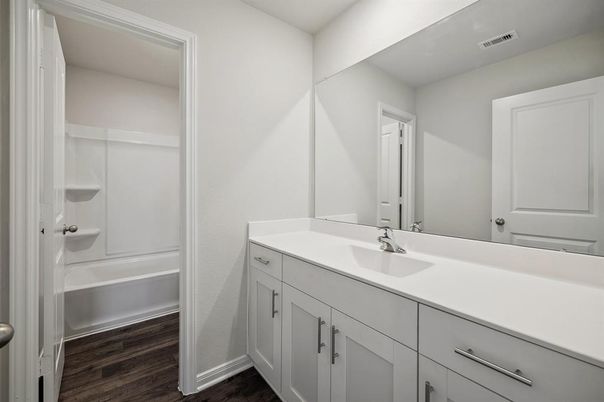 Bathroom, Dual Sink Vanities, Interior, Wood Texture Flooring