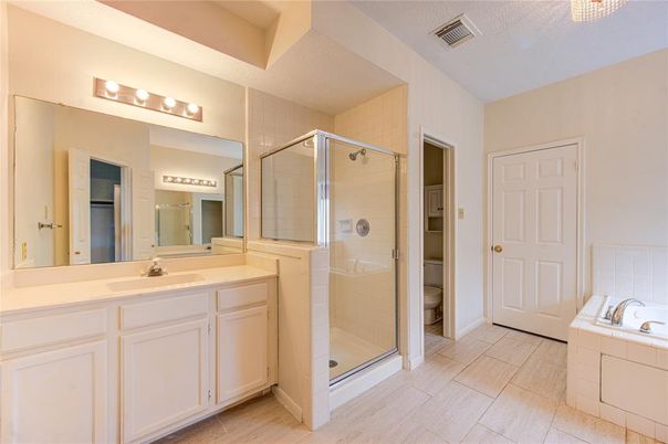 Bathroom, Dual Sink Vanities, Glass Shower, Interior, Tile Countertops