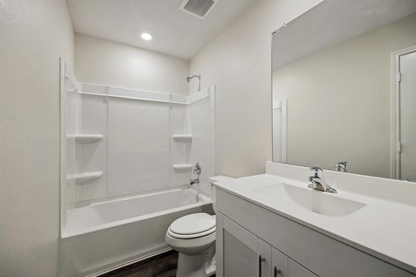 Bathroom, Interior, Recessed Lighting, Wood Texture Flooring