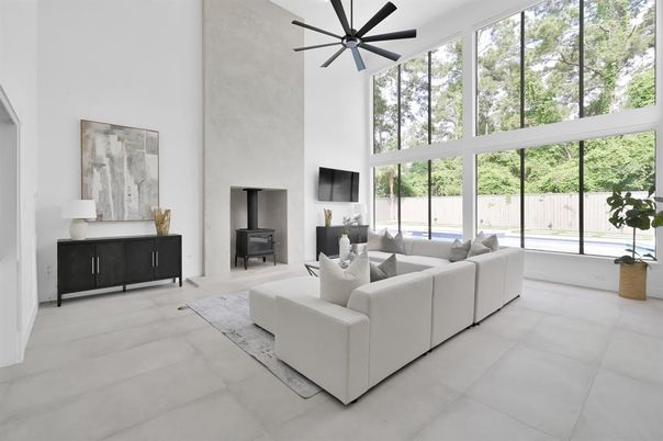 Fireplace, Interior, Living room, Pendant Lights
