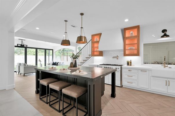 Interior, Kitchen, Pendant Lights, Recessed Lighting, Wood Texture Flooring