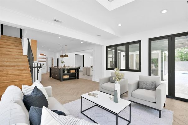 Interior, Kitchen, Living room, Pendant Lights, Recessed Lighting, Stainless Steel Appliances, Wood Texture Flooring
