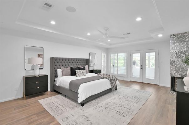 Bedroom, Interior, Recessed Lighting, Wood Texture Flooring
