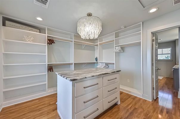 Chandelier, Interior, Recessed Lighting, Walk-in Closets, Wood Texture Flooring