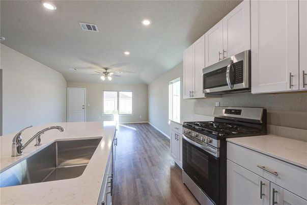 Interior, Kitchen, Recessed Lighting, Wood Texture Flooring