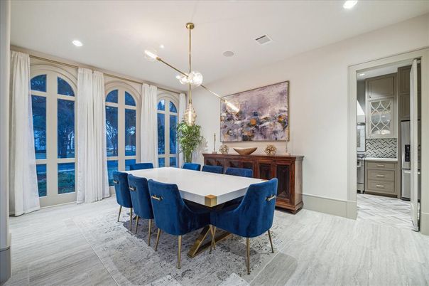Dining room, Interior, Marble, Pendant Lights, Recessed Lighting
