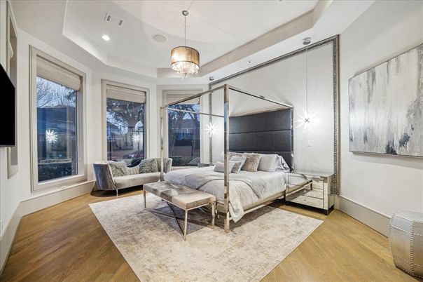 Bedroom, Interior, Pendant Lights, Recessed Lighting, Wood Texture Flooring