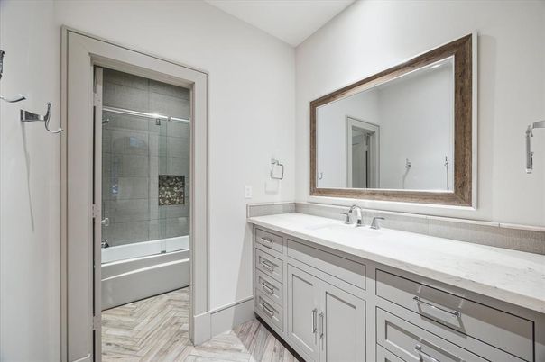 Bathroom, Glass Shower, Interior, Wood Texture Flooring