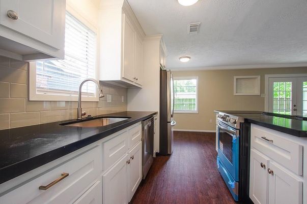 Interior, Kitchen, Stainless Steel Appliances, Wood Texture Flooring