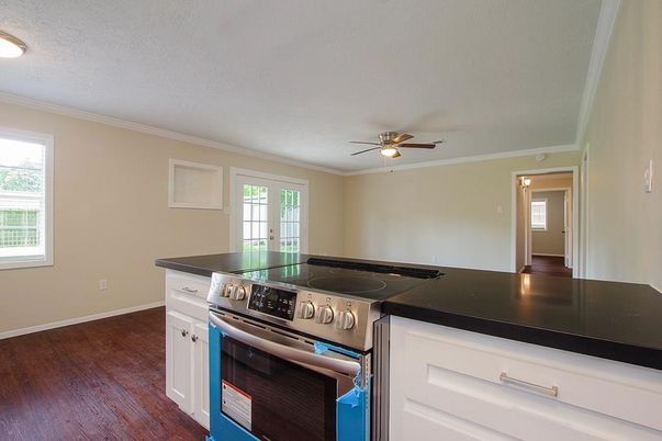 Interior, Kitchen, Recessed Lighting, Wood Texture Flooring