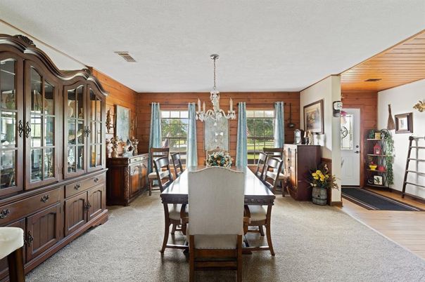 Chandelier, Dining room, Interior, Wooden Ceilings, Wood Texture Flooring, Wooden Walls