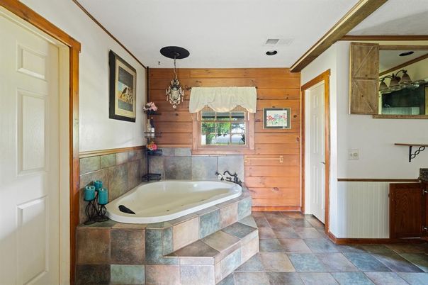 Bathroom, Interior, Pendant Lights, Wooden Walls