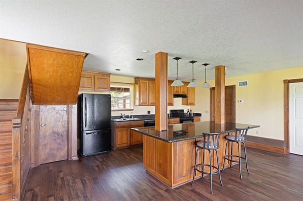 Interior, Kitchen, Pendant Lights, Recessed Lighting, Wood Texture Flooring