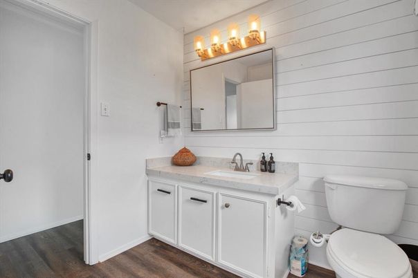 Bathroom, Interior, Tile Countertops, Wood Texture Flooring