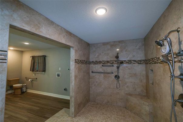 Bathroom, Interior, Recessed Lighting, Wood Texture Flooring
