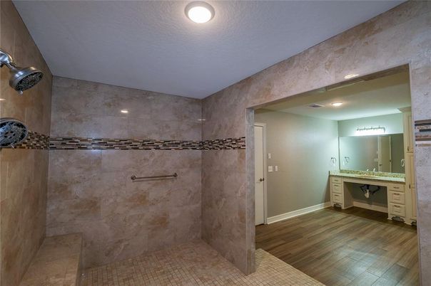Bathroom, Interior, Recessed Lighting, Wood Texture Flooring