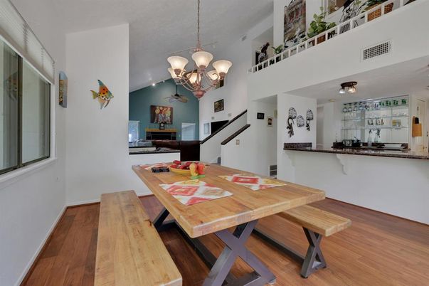 Chandelier, Dining room, Interior, Wood Texture Flooring