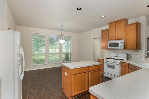 Interior, Kitchen, Pendant Lights, Recessed Lighting, Wood Texture Flooring