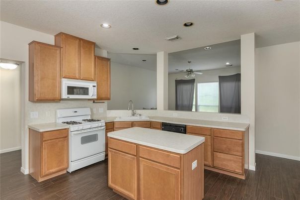 Interior, Kitchen, Recessed Lighting, Wood Texture Flooring
