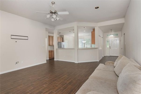 Interior, Kitchen, Living room, Pendant Lights, Recessed Lighting, Wood Texture Flooring