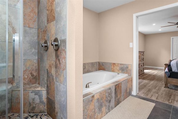 Bathroom, Interior, Recessed Lighting, Wood Texture Flooring