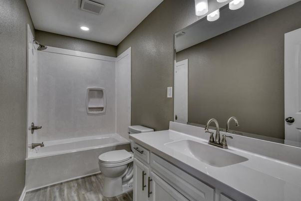 Bathroom, Interior, Recessed Lighting, Wood Texture Flooring