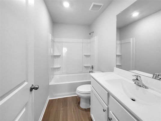 Bathroom, Interior, Recessed Lighting, Wood Texture Flooring